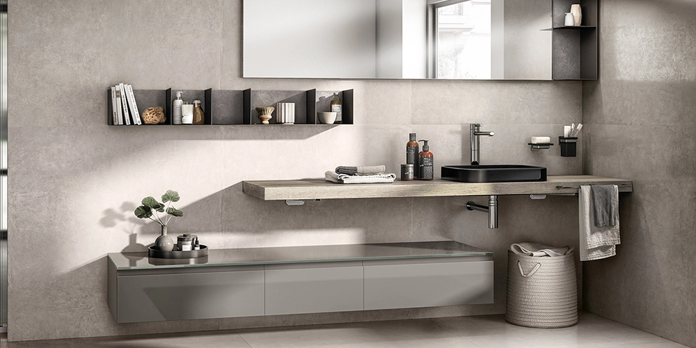 Mobile bagno in stile lineare grigio/nero